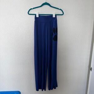 Wide Leg Blue Palazzo Pants with Paw Print Bohemian Lounge Pants